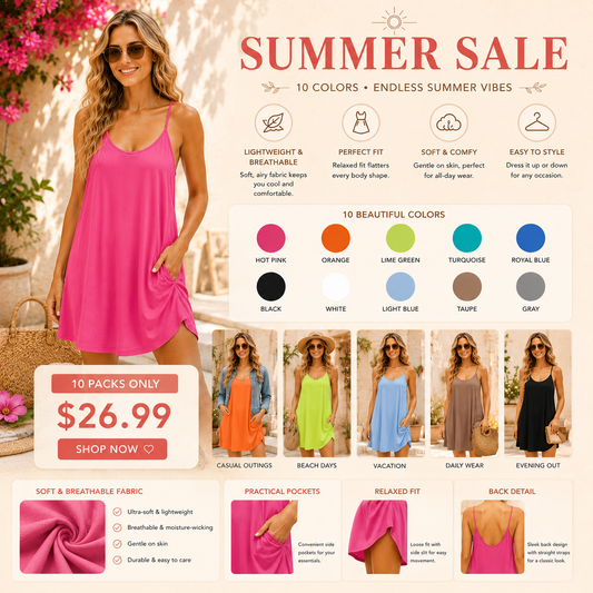 🔥Summer Sale❤️Womens Summer Sleeveless Mini Dress V Neck Spaghetti